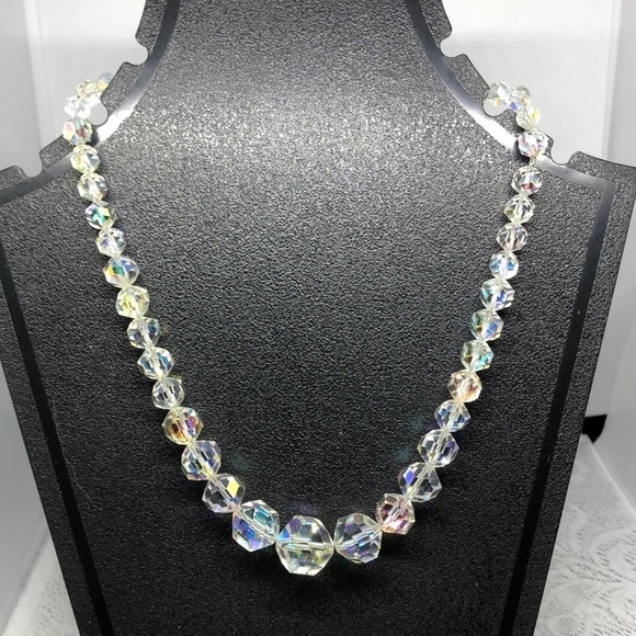 Vintage AB Aurora Borealist bead retro glam dressy statement costume necklace. - Picture 1 of 5